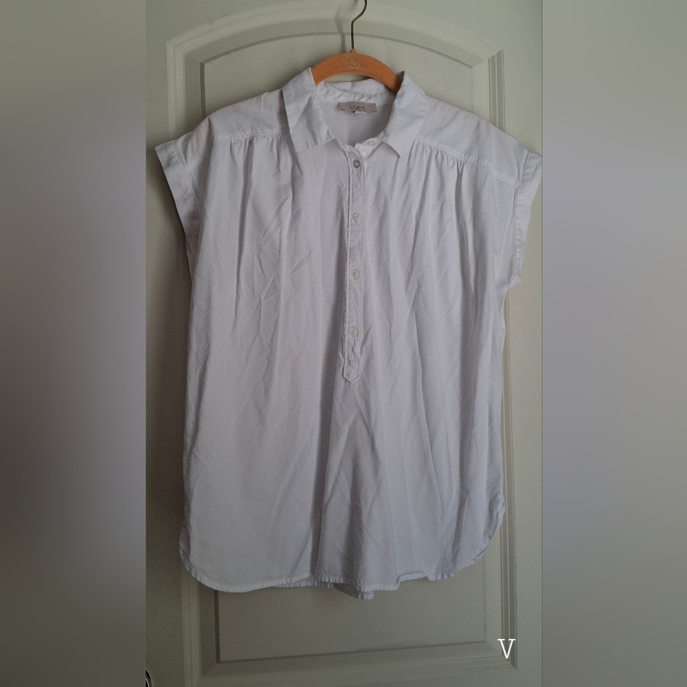 LOFT Cotton Rayon Wimens Top XS White Blouse Angelcore Beach Summer Travel‎ Boho